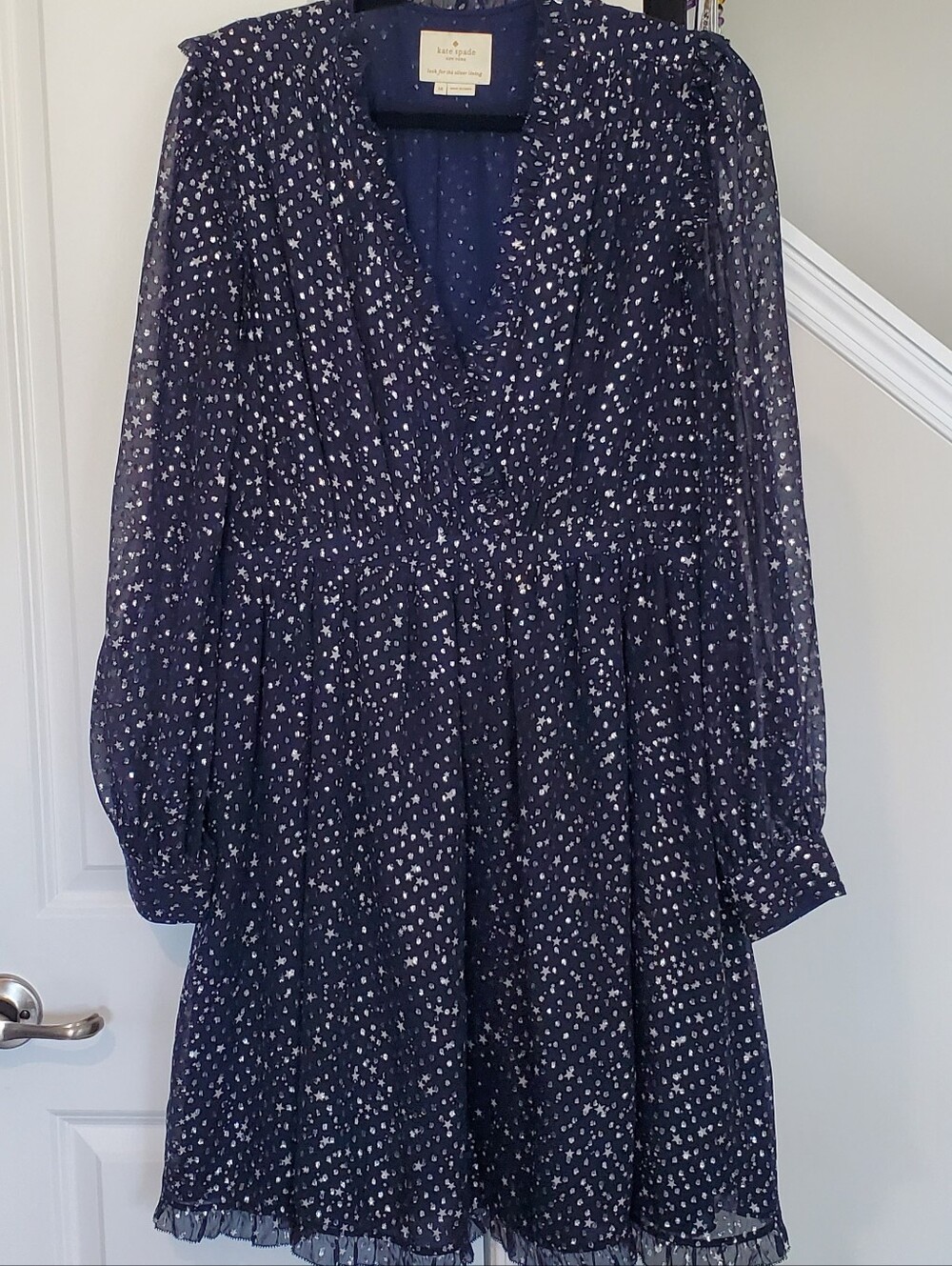 kate spade Metallic Star Printed Long Sleeve Dress